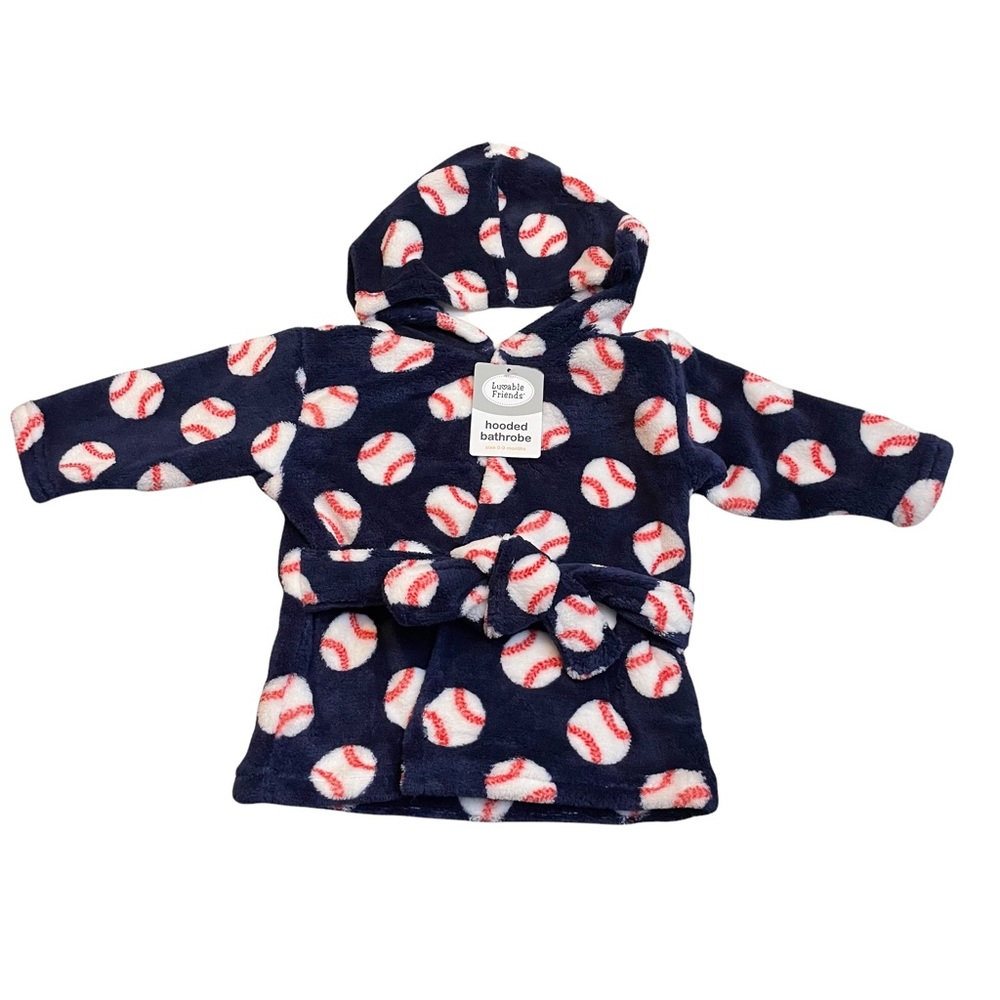Luvable Friends Baby Plush Bathrobe Baseball Print  Unisex